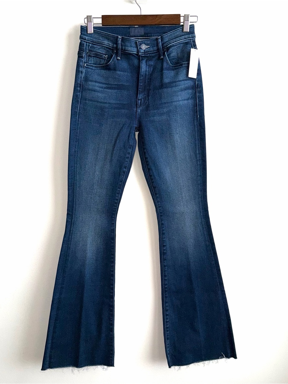 NWT Mother Womens The Weekender Fray Jeans Homecoming High Blue Size 26 Flare